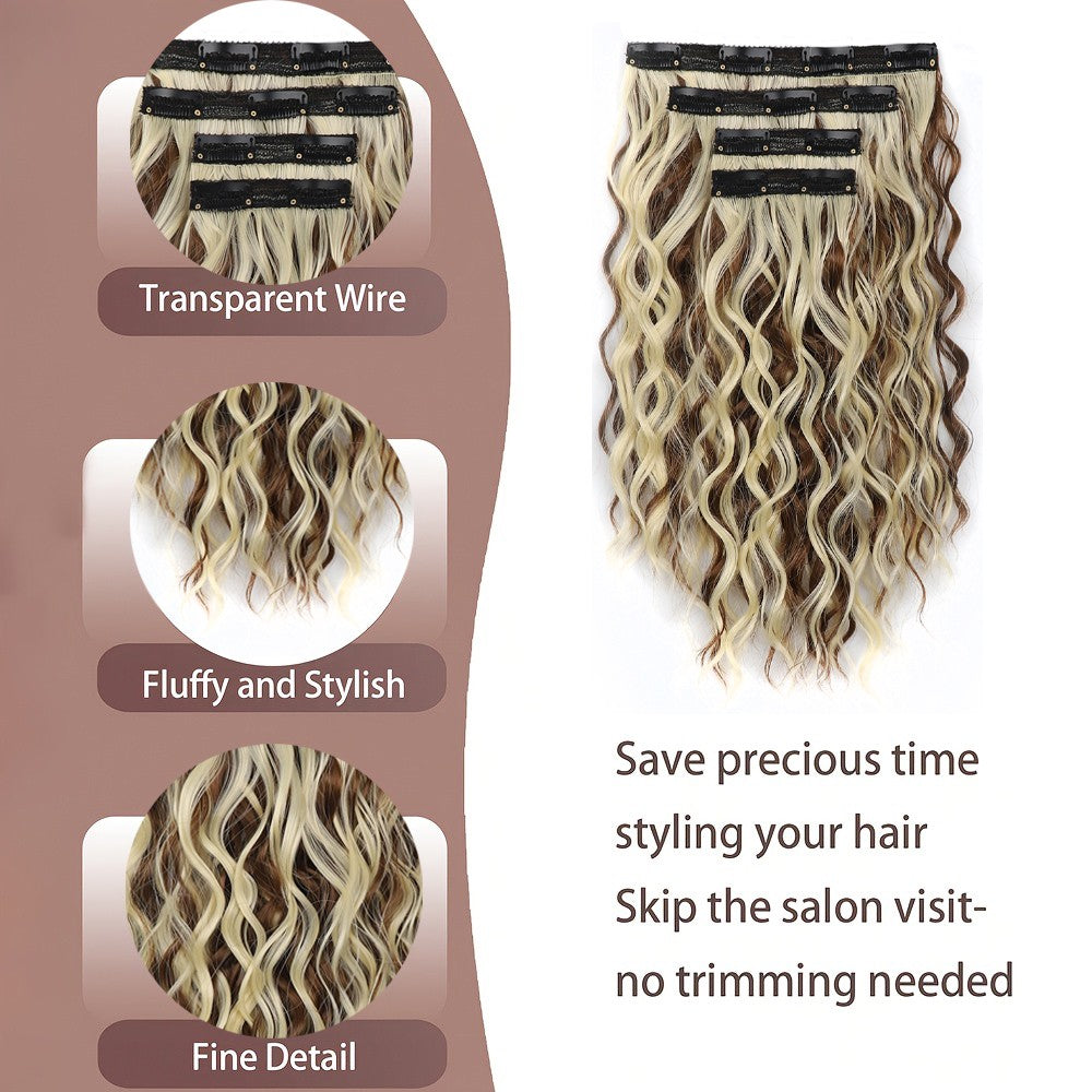 Conjunto de 4 Peças de 11 Extensões de Cabelo com Clip, Extensões de Cabelo com Clip, Perucas Sintéticas Curtas Macias Naturais de 12 Polegadas de Alta Temperatura com Clip