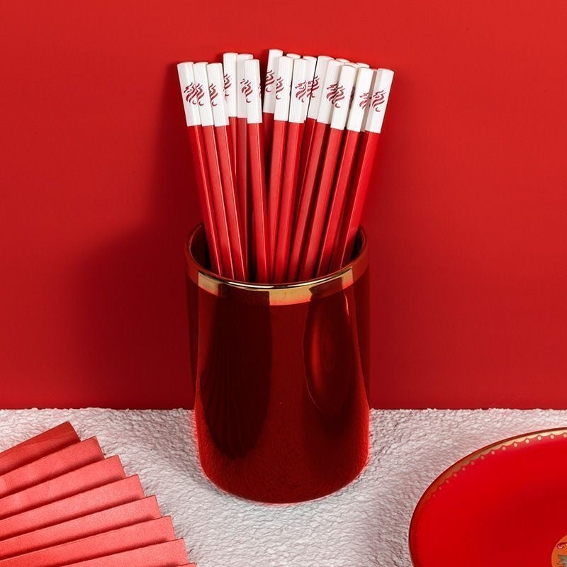 Conjunto de Hashis de Liga Vermelha Luxo Simples Hashis Chineses Acessórios de Louça de Cozinha Antiescaldante Antibacteriano e Antifungo