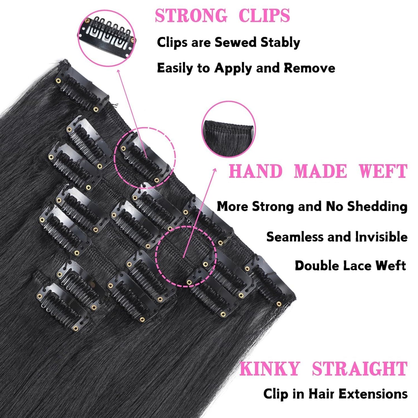 7 Peças de Extensões de Cabelo Kinky Straight Clip-in Cabeça Completa Yaki Straight Sem Emendas em Peças de Cabelo Sintético para Mulheres