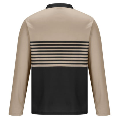 Horse Logo Pattern Print Men Clothes Spring Autumn Long Sleeve Polo Shirt Men Business Casual Turn-down Collar Tops Stripe Polo