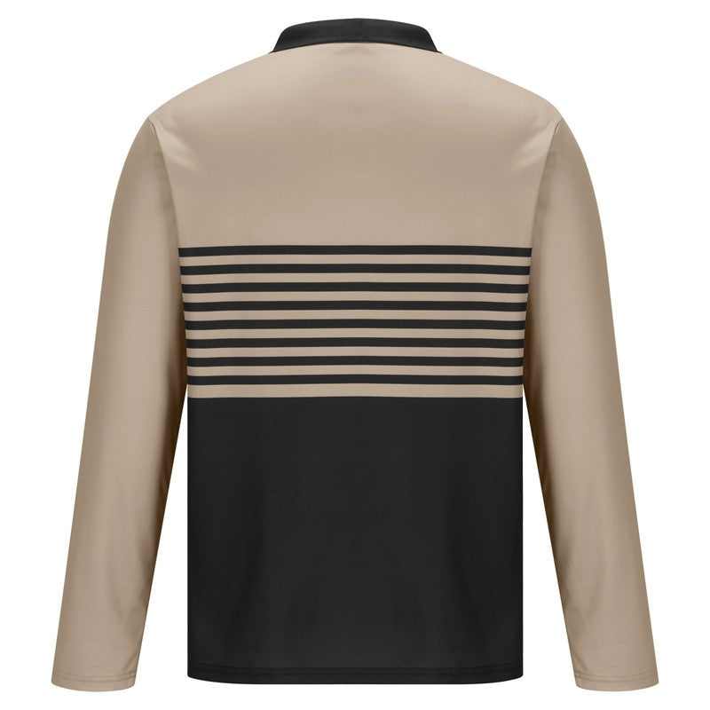 Horse Logo Pattern Print Men Clothes Spring Autumn Long Sleeve Polo Shirt Men Business Casual Turn-down Collar Tops Stripe Polo