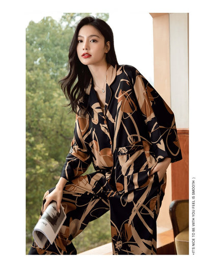 Premium Women's Ice Silk Pajama Set Lightweight Long Sleeve Loungewear Fashionable Silk Design Luxurious Comfort for Homewear