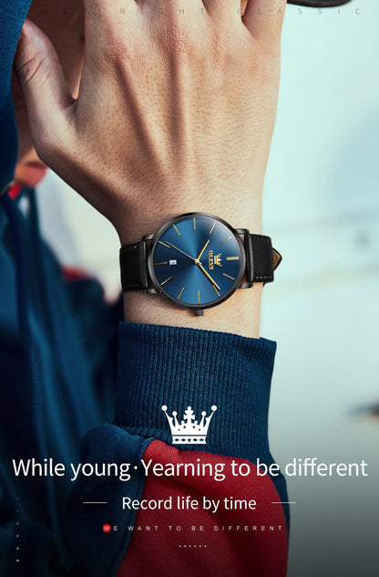 OLEVS 5869 Watch Man Casual Fashion Original Quartz Watch Waterproof Luminous Leather Strap Watches For Men Thin Watch Dial