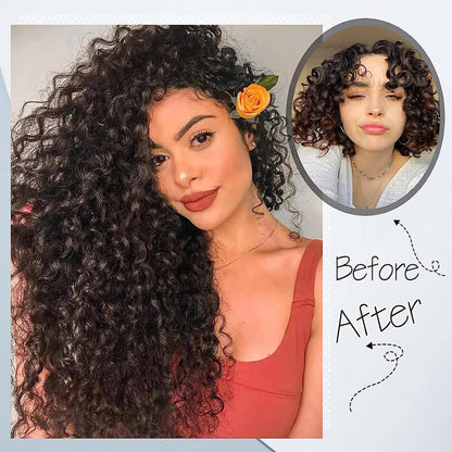 Extensões de Cabelo Sintético Jerry Cacheado 26'' Dupla Trama 6 Peças/Conjunto Clip-In Cabeça Cheia Orgânico Seda Gelo Aplique Preto/Marrom 160g