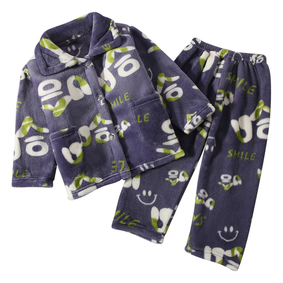 High Quality Coral Fleece Flannel Cute Cartoon Pattern Pajama Sets Boys and Girls Long Sleeve Warm Comfortable Winter Sleepwear