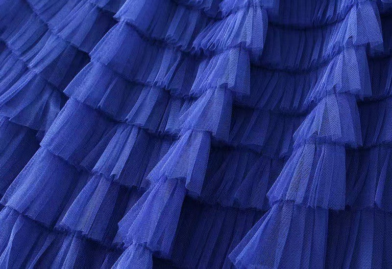 HOT Solid Multilayer Ruffle Mesh Skirt Women Boho High Waist Long Maxi Tulle Skirt Spring Summer Party Women's Clothing