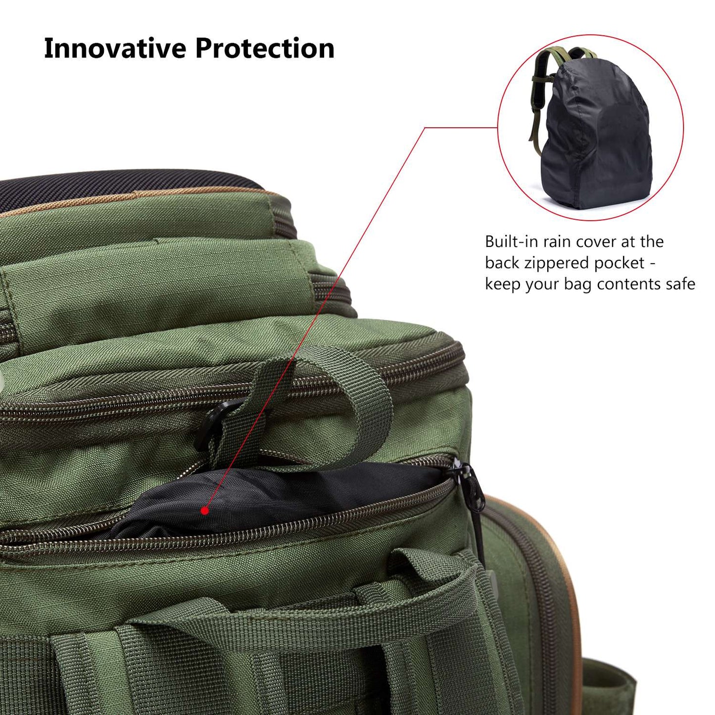 Mochila de Pesca Multifuncional Bassdash Leve Tática com Caixa de Iscas Flexível e Capa de Chuva Protetora