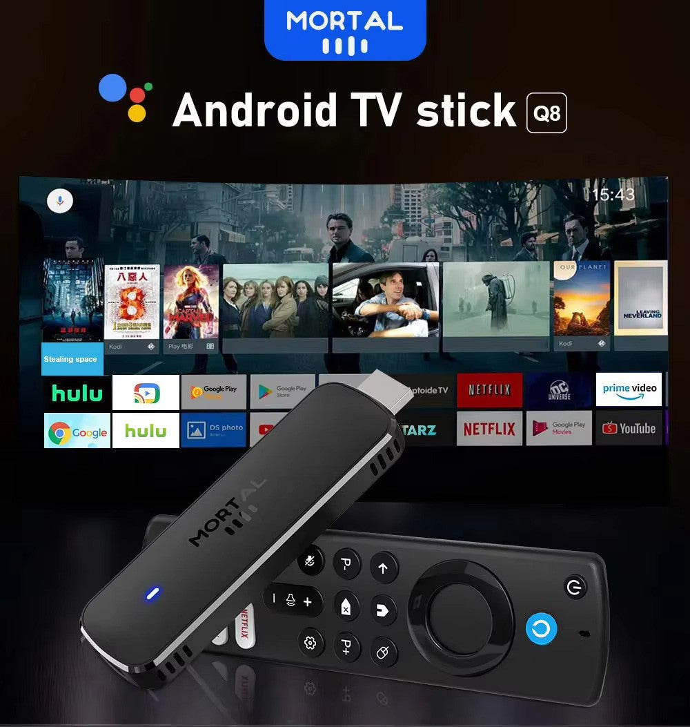 Versão Global Android14 TV Stick Home Theater Allwinner H313 Mortal Q8 Suporte 4K@60fps Wifi6 Bluetooth Controle Remoto por Voz TV Ao Vivo
