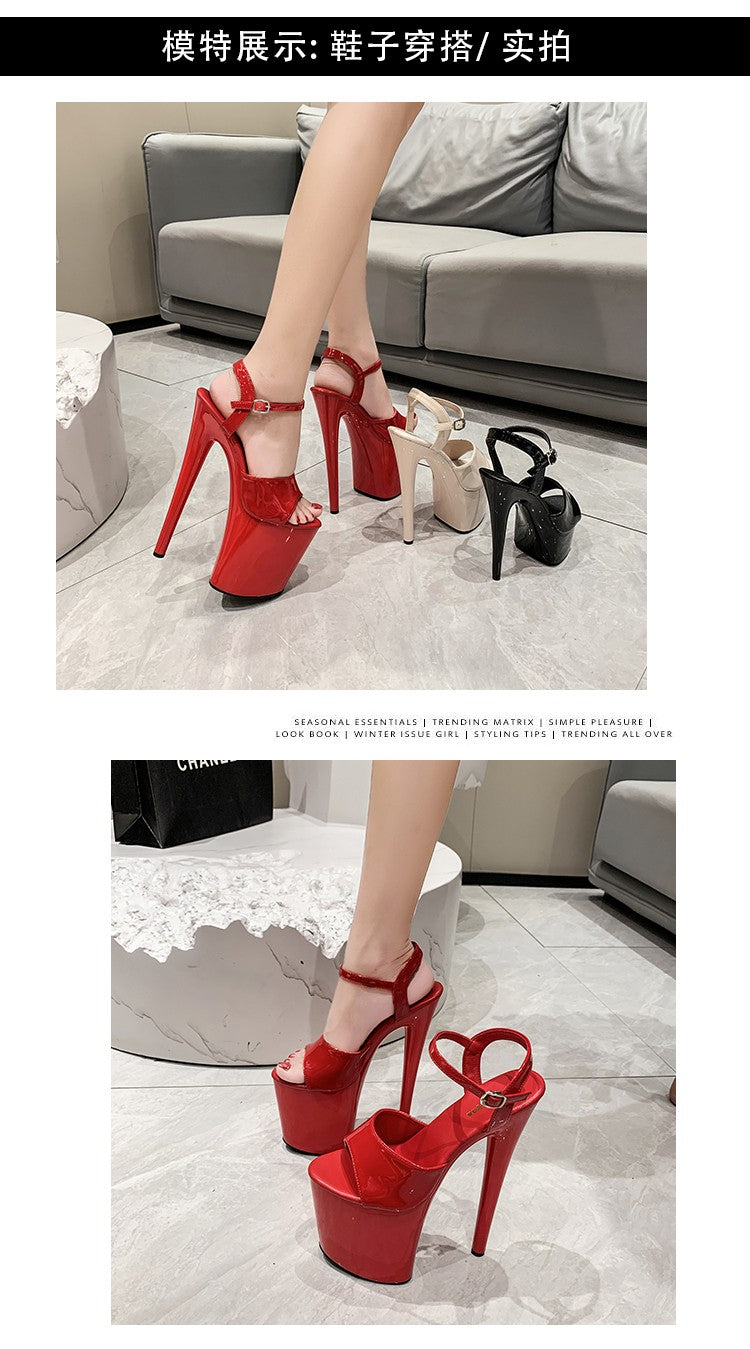 20CM 17 15cm Super High Heeled Nightclub Thin Heels Women's Platform Sandals Ankle Buckle Fashion Pole Dancing Shoes Plus Size