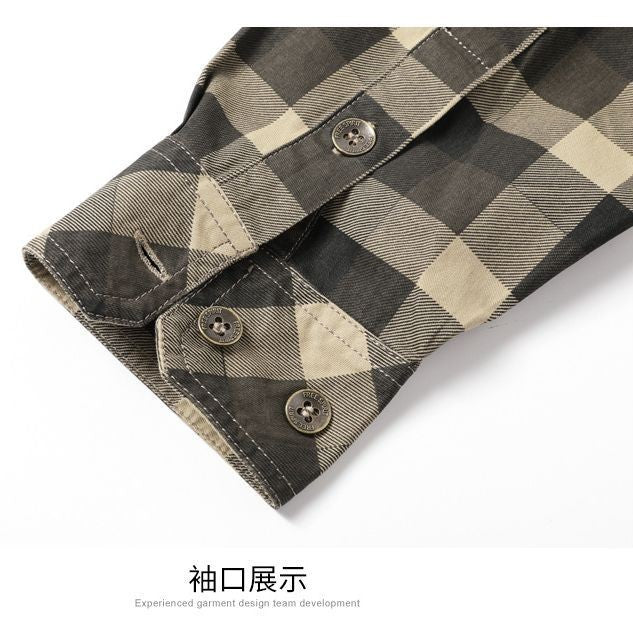 Quality Men Outdoor Long-sleeved Multi-pockets Plaid Shirts New Spring Male Cotton Loose Tooling Shirts Quality Man Cargo Shirts