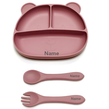 Free Name Printing Baby Fork-Spoon Combo Silicone Plate Children's Tableware Soft Fork-Spoon for Baby Food