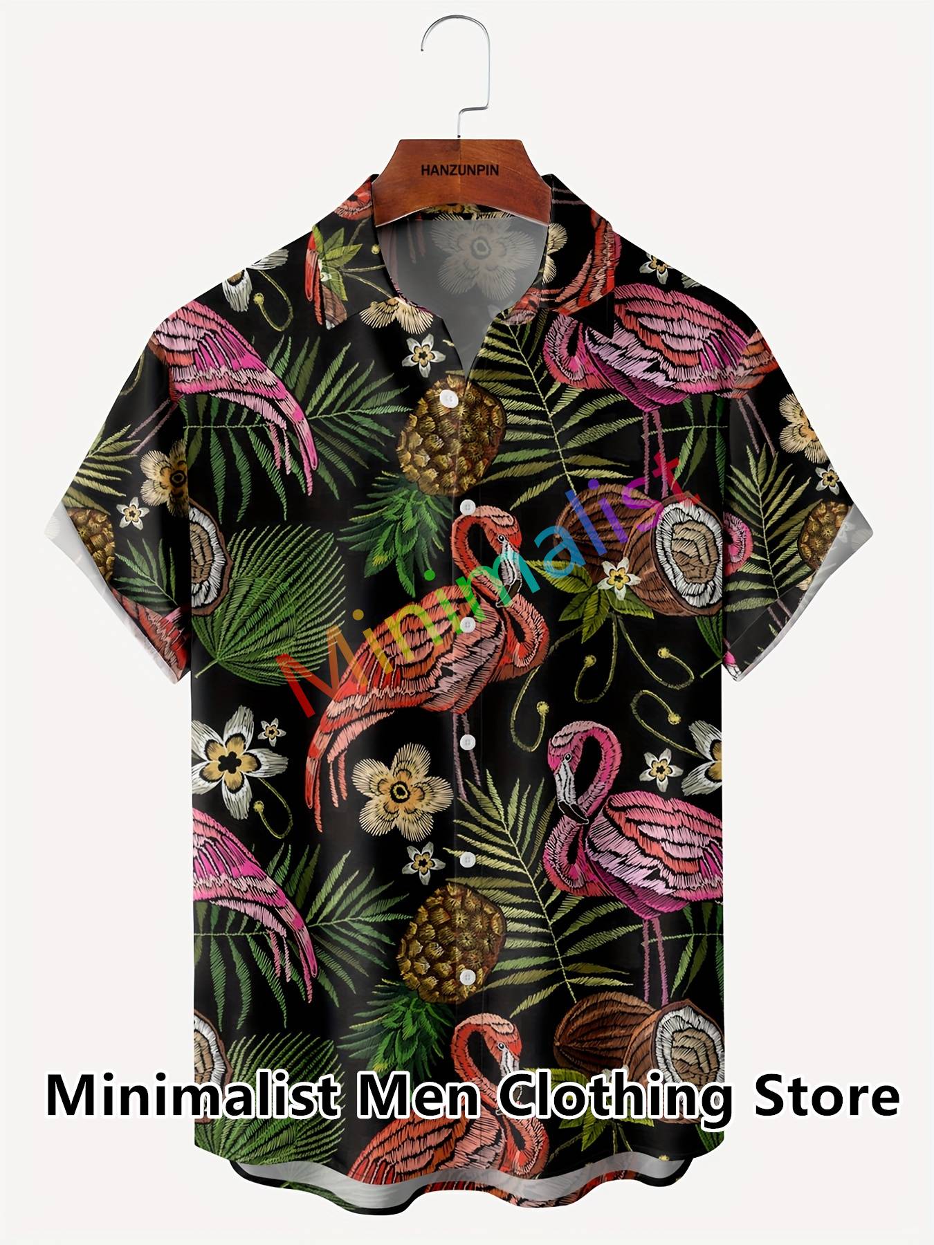 2023 Leaf and Flamingo Print Shirt For Men Hawaiian Shirt Casual Beach Short Sleeve Fashion Tops Male Blouse Summer Clothing