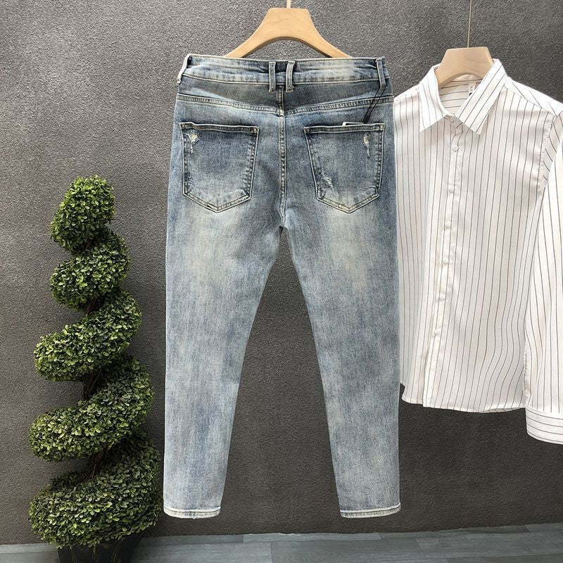 Calça Jeans Masculina de Verão Afunilada Harajuku Moda Coreana Outono 2025 Roupas Clássicas Y2k Anos 2000 Calças Masculinas Jeans Azul Claro