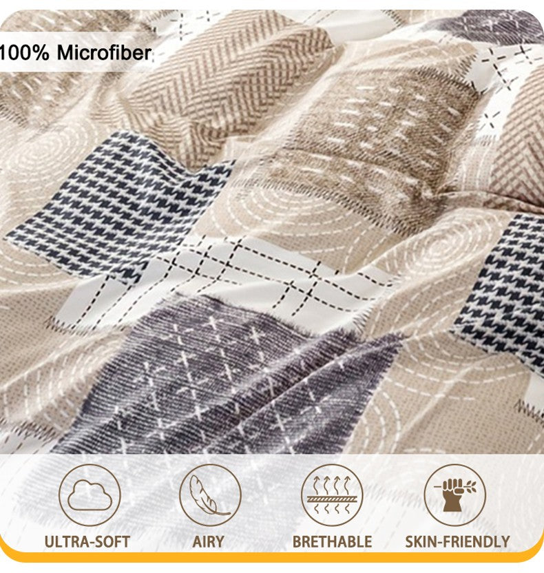 Conjunto de capa de edredom com estampa de retalhos chique de 3 peças, conjunto de cama macio e delicado para a pele inclui 1 capa de edredom e 2 fronhas