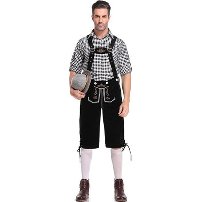 Germany Oktoberfest Costumes Adult Men Traditional Bavarian Beer Shorts Outfit Overalls Shirt Hat Suspenders Set Halloween Cloth