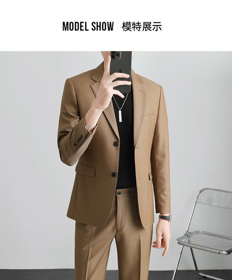 Autumn Men's Clothing Light Luxury Business Leisure Suit Jacket Set Streetwear Elegant Korean Popular Clothes Slim Pants Suit