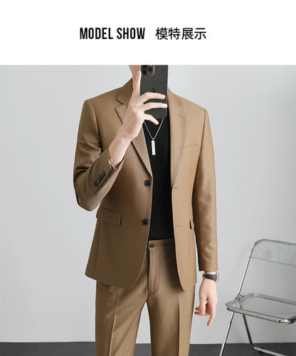 Autumn Men's Clothing Light Luxury Business Leisure Suit Jacket Set Streetwear Elegant Korean Popular Clothes Slim Pants Suit