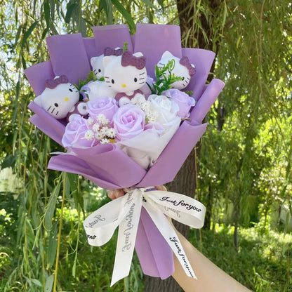 Bonecos de Vinil de Desenho Animado Figuras de Ação Com Flor Artificial Buquê Criativo Presentes de Aniversário de Natal Dia dos Namorados