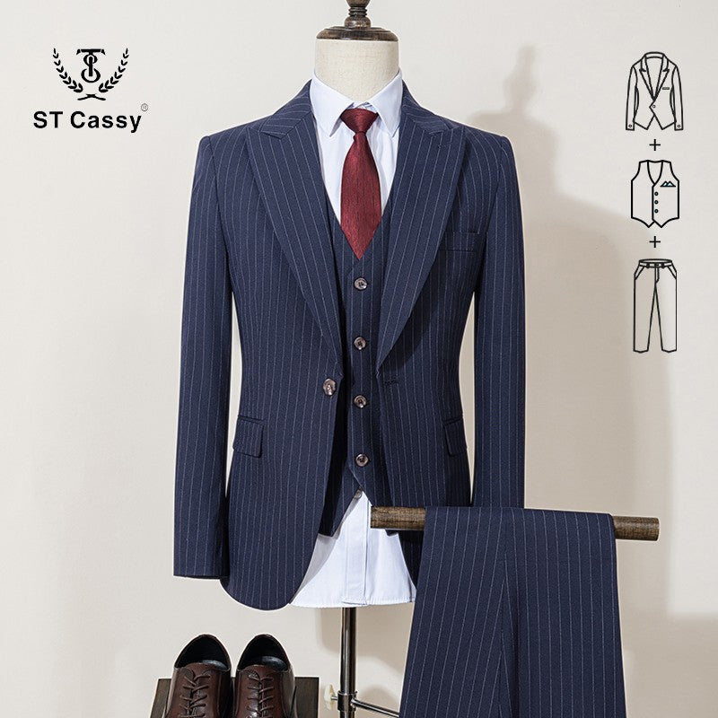 ST Cassy high-quality blue striped suits for men slim fit luxurious and elegant men's business suit 3-piece set full men's suit