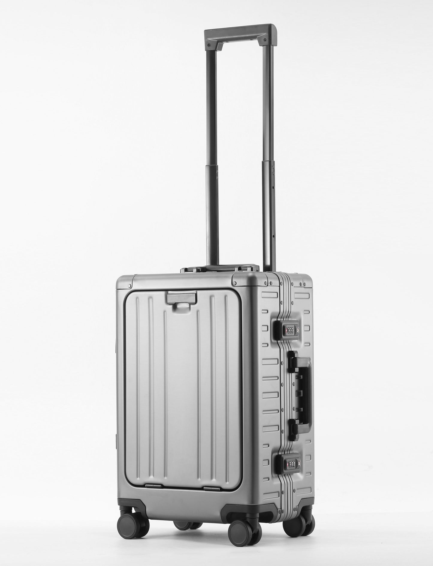 All Aluminum-magnesium Suitcase Front Opening Rolling Luggage with USB Charging Plug TSA Lock Trolley Case 20" Boarding Travel