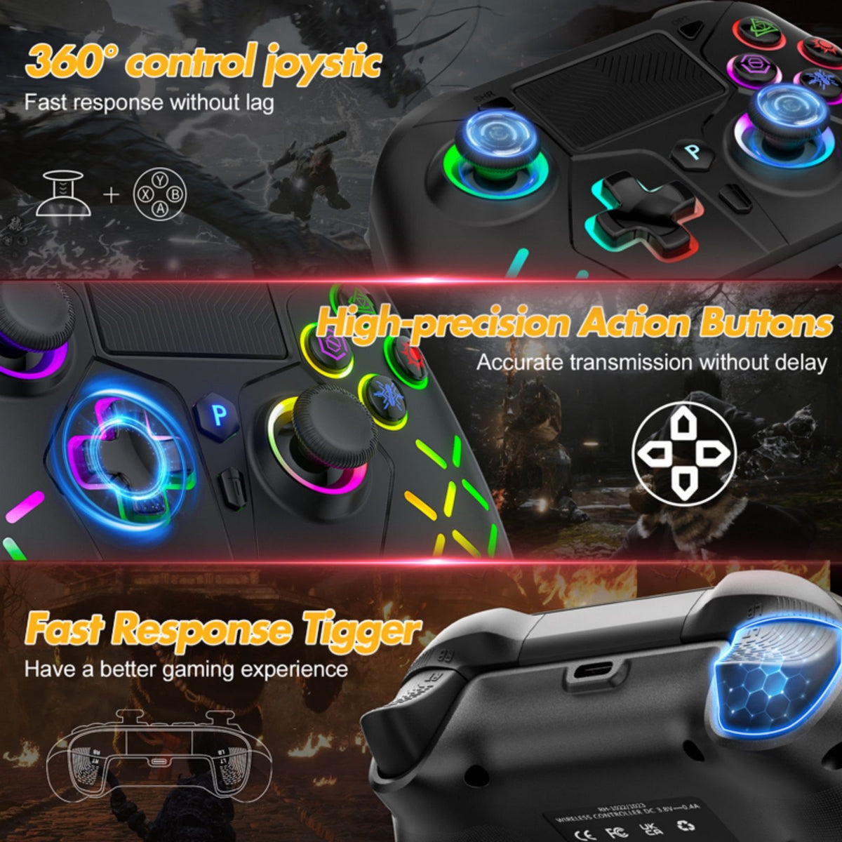 Game Controller For PlayStation 4/PS4 Pro/Slim/PS3/PC/IOS/Switch Wireless Gamepad,W/Turbo Dual Vibration 6-Axis Gyro 3.5mm Jack