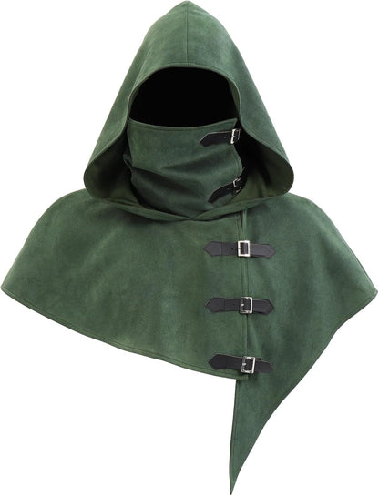 Vintage Medieval Hood Shawl Scarf Set Gothic Assassin Cowl Cape Adult Cosplay Cloak LARP Halloween Carnival Themed Party Outfit