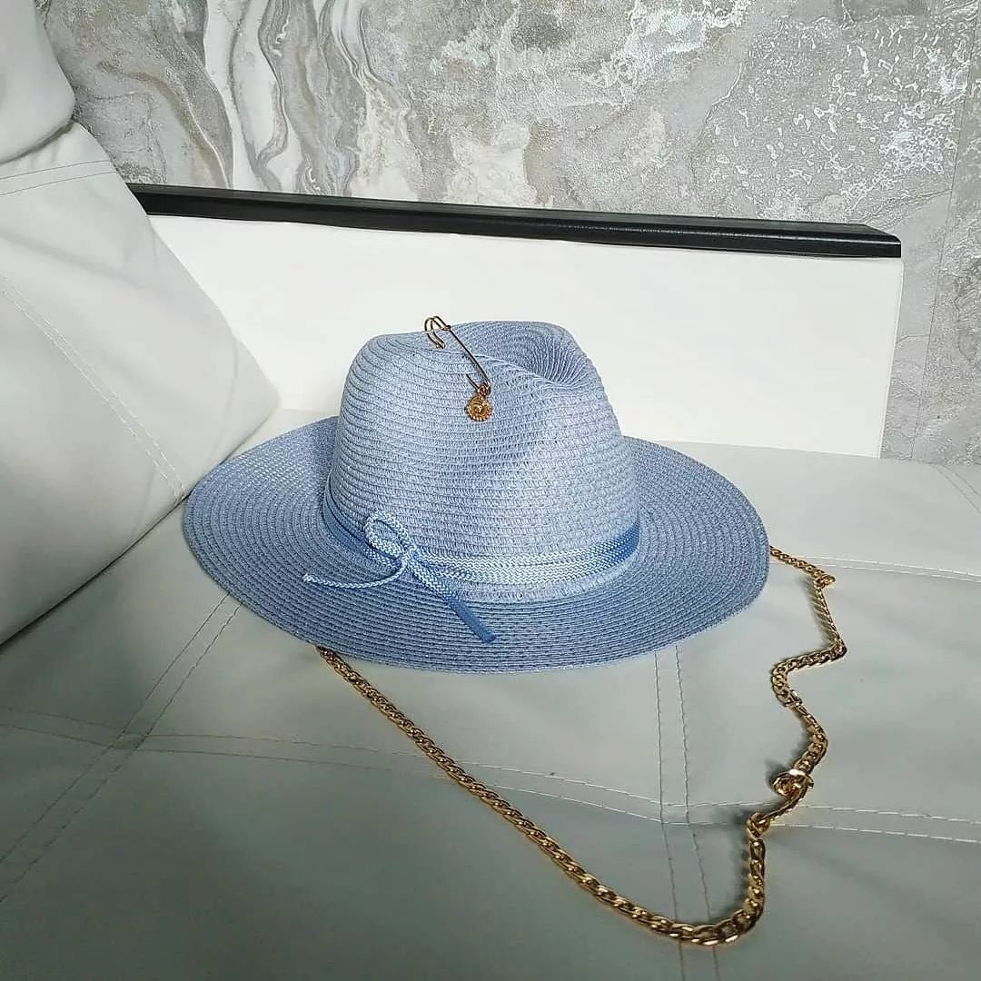 2023 Summer sun hat Lafite grass French straw hat Women's chain decorated straw hat Holiday Sun hat Punk style  beach