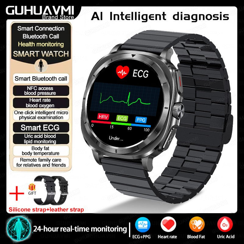 Novo Relógio de Saúde Ácido Úrico Pressão Arterial Oxigênio no Sangue Análise Corporal Gordura Corporal Smartwatch ECG+PPG Chamada Bluetooth Relógio Mulheres Homens