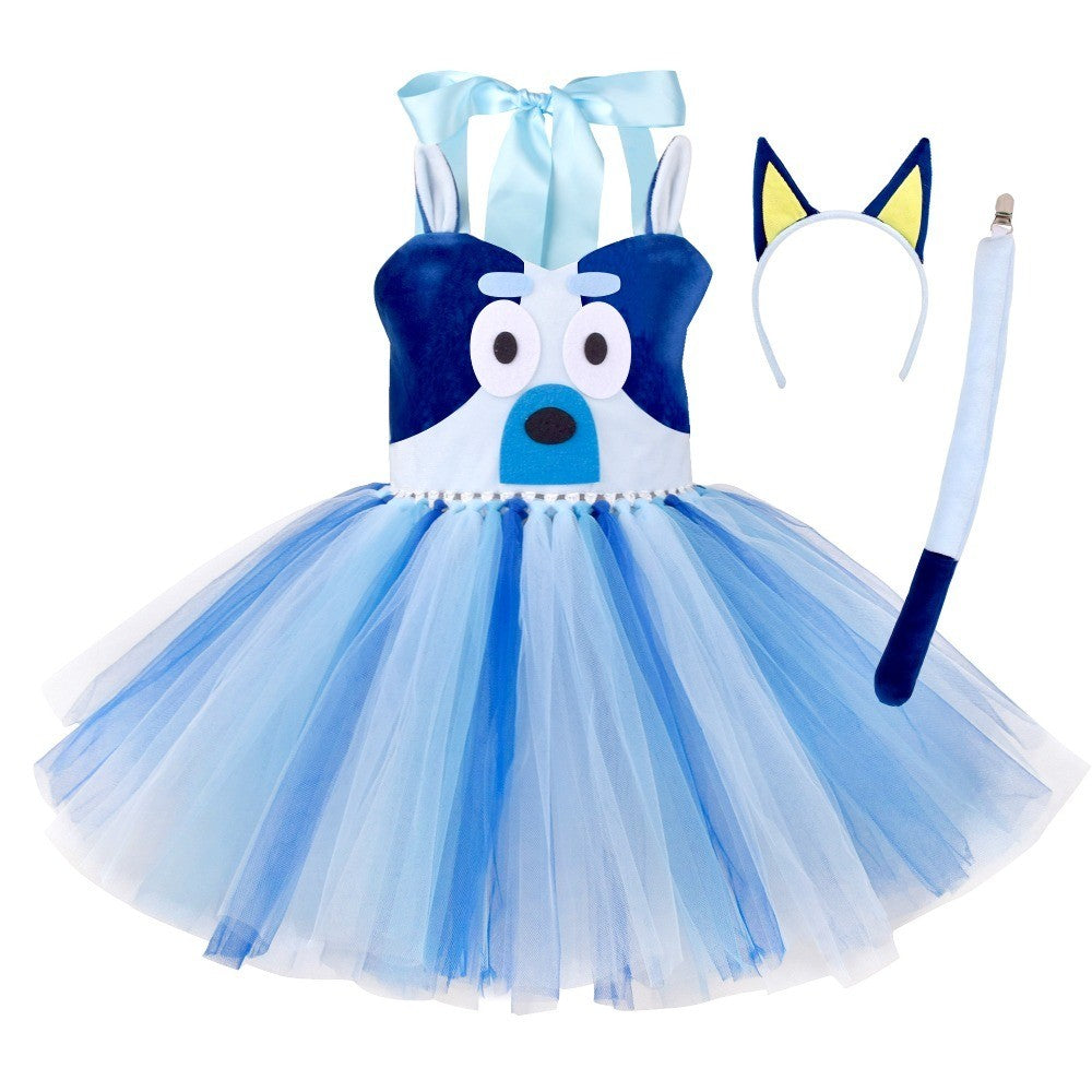 Animal Cosplay Costume Dog Print Tutu Dress Halloween Dog Role Play Outfit for Birthday Party Carnival Stage Themed Performance