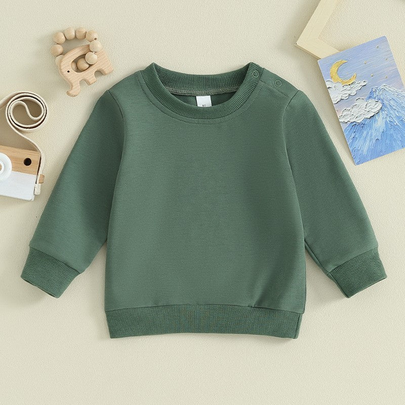Toddler Baby Boy Girl Long Sleeve Crewneck Pullover Sweatshirt Outfits Solid Color Casual Clothes
