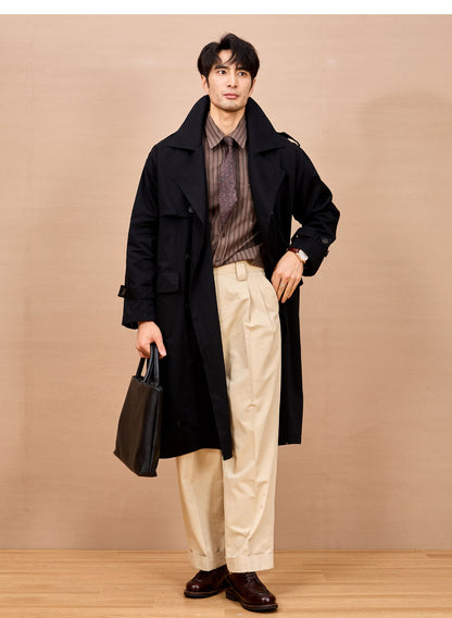 Mauroicardi Spring Autumn Long Black Khaki Trench Coat Men Shoulder Pads Double Breasted Chic British Style Fashion Clothes 2025