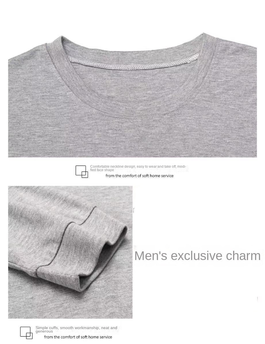 2Pcs/set men's pajamas set of large size long-sleeved long trousers autumn and winter students home clothing round neck autumn m