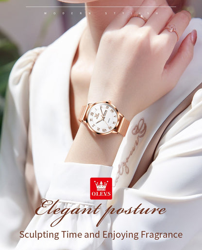 OLEVS 2920 Women's Watch Top Quality Stainless Steel Waterproof Double Calendar Quartz Watch Classic Fashion Luxury Women Watch