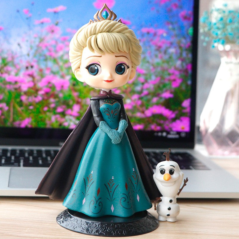 Miniso 14cm Princesas Q Posket Bonecas Elsa Anna Mulan Tinker Bell Elsa Aladdin kawaii Brinquedo para Bolo Decoração Modelo menina presente