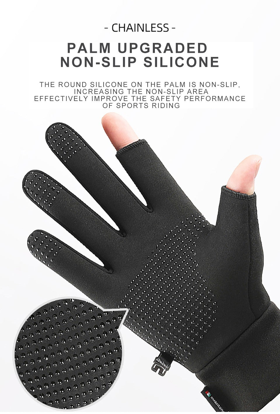 GOBYGO 1Par Luvas de Inverno com Forro de Lã para Aquecer, Luvas de Ciclismo Antiderrapantes de Silicone, Luvas de Pesca Touchscreen com Dois Dedos Expostos
