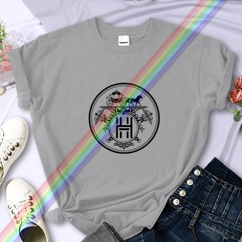 2025Luxury Brand High-Quality For Women's Summer Paris H Horse Printing T-shirt 100% Cotton Casual Oversized Y2k Sleeve O-neck