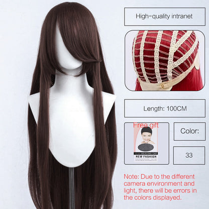 Synthetic Cute Cosplay Wig 40-inch Oblique Bangs Anime Costume Long Straight Lolita Wig Party Wig