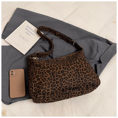 Trendy Casual Soft Textile Women's Shoulder Bag Large Capacity Leopard Print Female Retro Crossbody Bag For Commute Outings