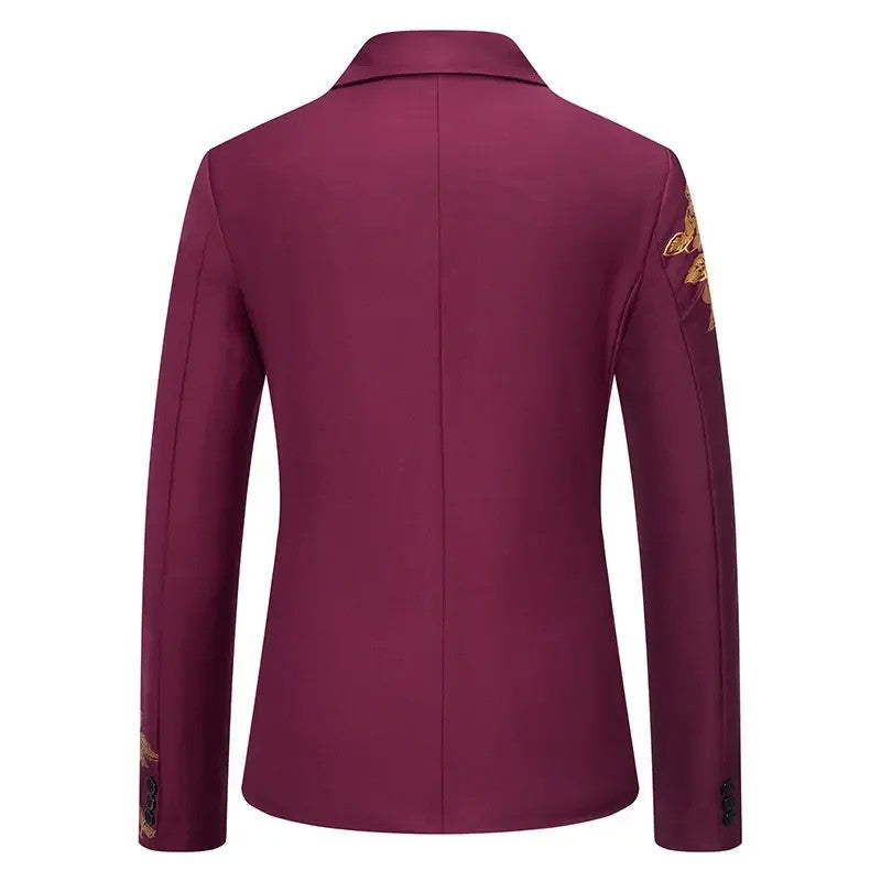 2024 New Men Business Social Suit Loose Jacket Black / White / Royal Blue Fashion Male Wedding Prom Party Rose Printed Blazers