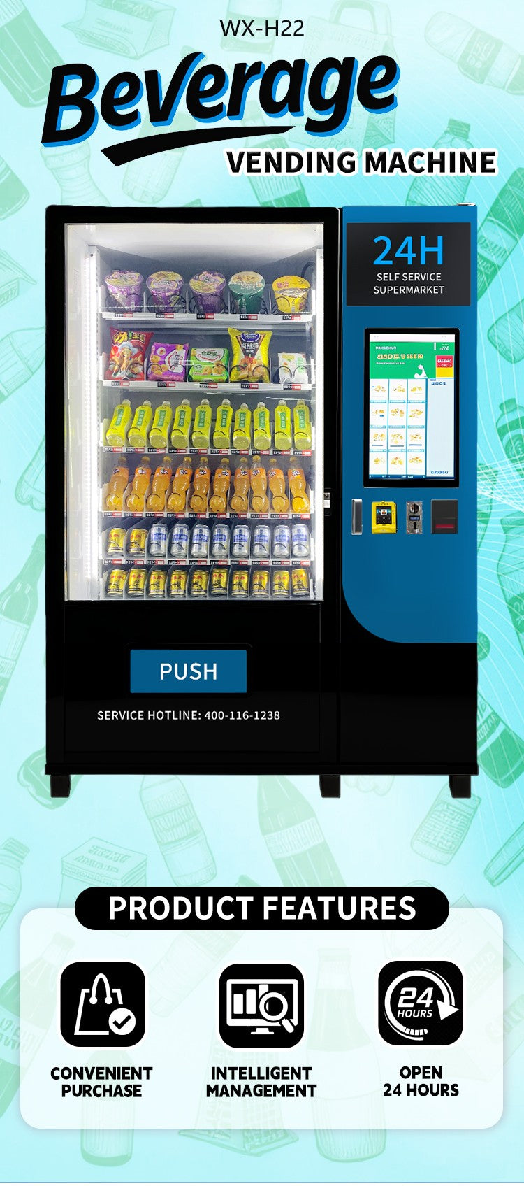 High Capacity Vending Machine Energy Efficient Smart Combo Machine for Libraries with Quiet Operation Mode Snack Vending Machine