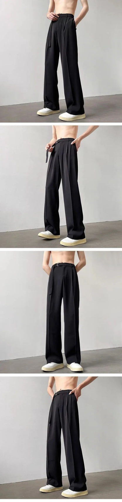 Calça Casual Masculina Outono Japonesa Leve Luxo Drapeada Calças Soltas de Perna Reta Versátil Perna Larga Calça Comprida