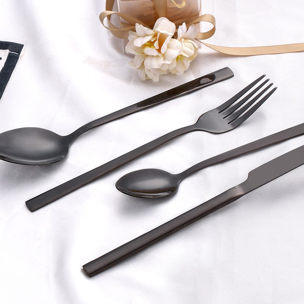Black Cutlery Stainless Steel Western Tableware Mirror Knife Fork Spoon Dinnerware Kitchen Utensils 1/2/3/4/5 Set Flatware