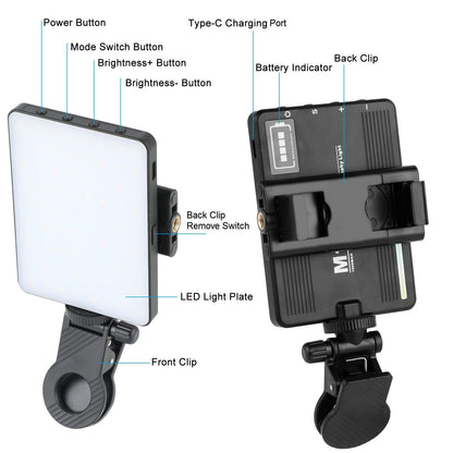 Luz de Selfie com Clipe no Celular para iPhone iPad Laptop Câmera LED Telefone Luz de Preenchimento com Clipe para Vídeo Tiktok Maquiagem