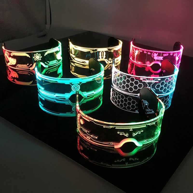Led Luminous Glasses Bar Masquerade Concert Rave Goggles Rainbow Space Robot Futuristic Led DJ LIGHT Glasses Star Y2k Glasses