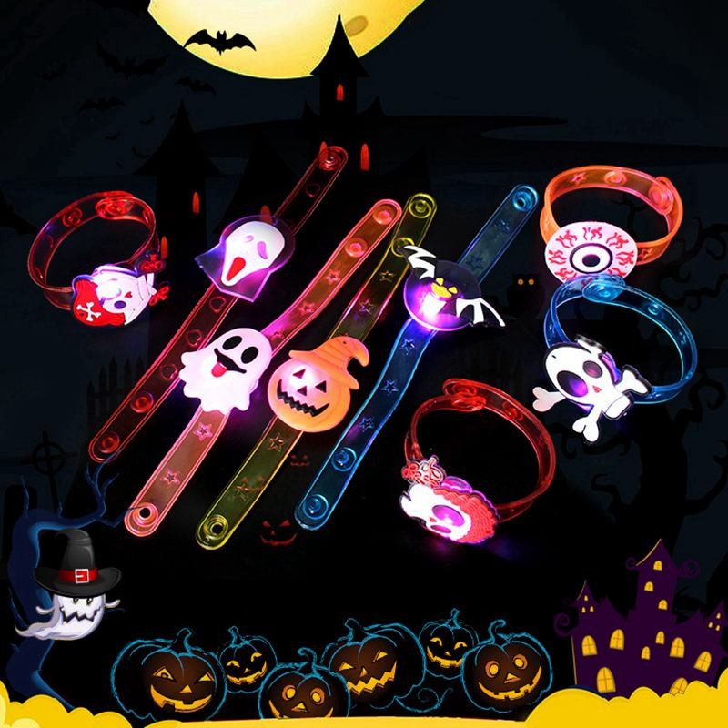5/10/20PCS Glowing Halloween Pumpkin Ghost Bracelet Rings Night Decor Halloween Party Favor Festival Carnival Gifts Bag Fillers