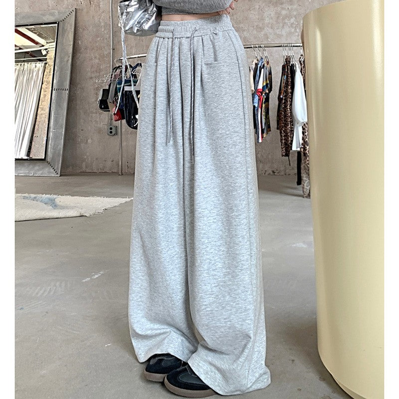 2024 Autumn Women Hip Hop Style Baggy High Waisted Long Pants Lady Versatile Streetwear Solid Color Drawstring Wide Leg Trousers