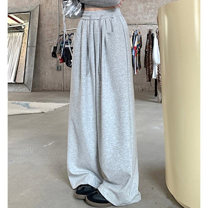 2024 Autumn Women Hip Hop Style Baggy High Waisted Long Pants Lady Versatile Streetwear Solid Color Drawstring Wide Leg Trousers