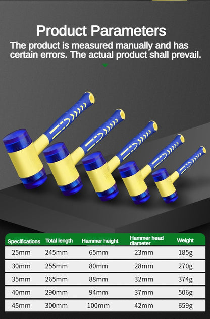 1 martelo de instalação de cabeça dupla, martelo de borracha de 25 mm a 45 mm com cabo de borracha, martelo de instalação isolado destacável