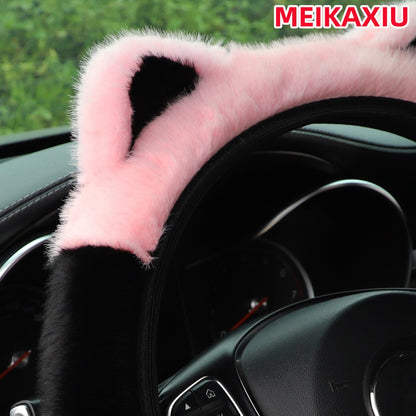 1 winter artificial mink fur furry Panda cat ears car without inner ring steering wheel cover answer 14-15 inch car accessories