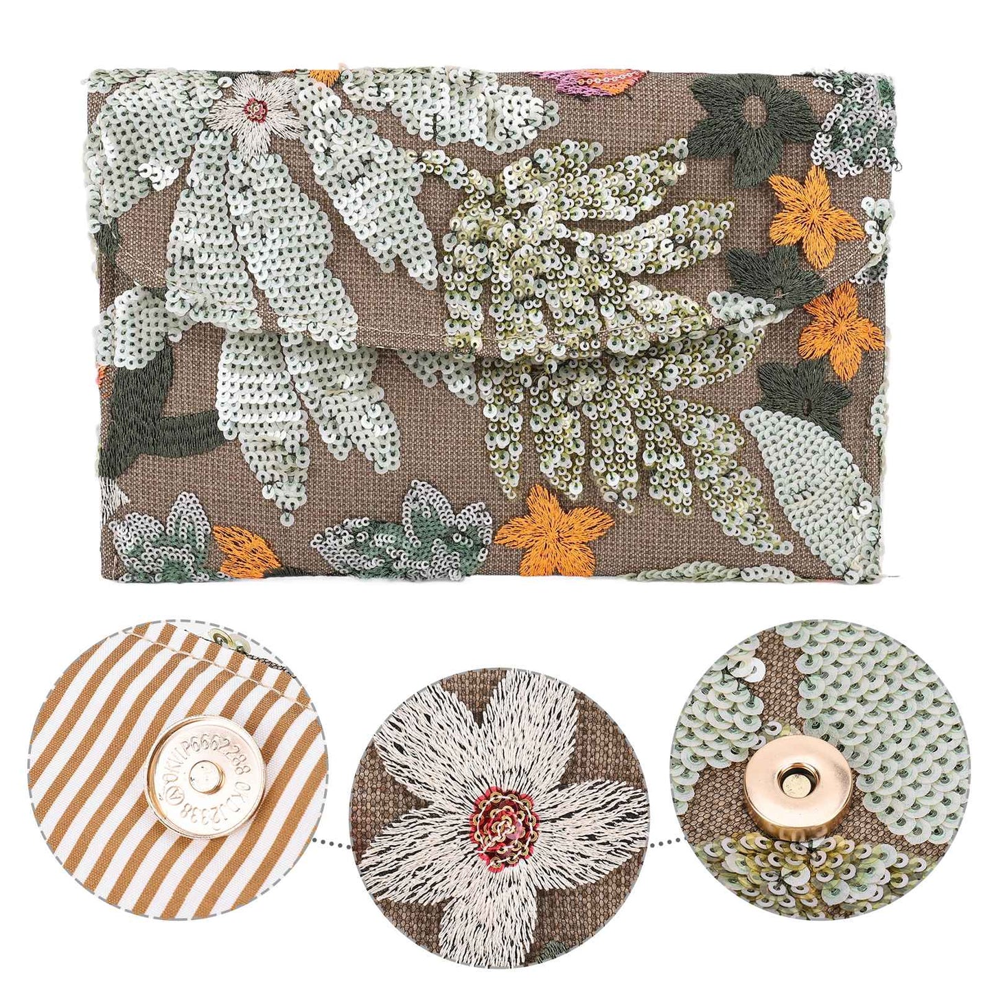 Straw Bag Evening Clutch Sequin Envelope Package Embroidered Handbag for Wedding Vacation Travel